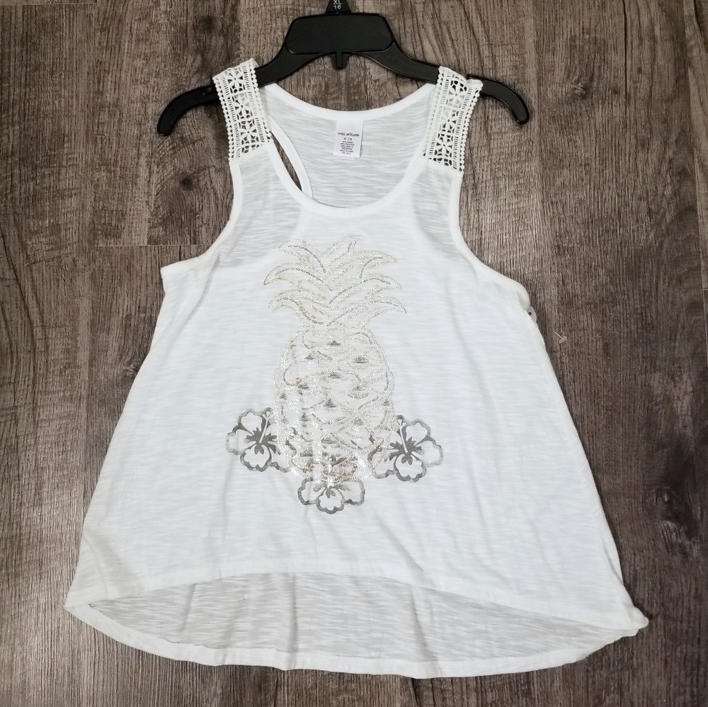 Pineapple and lace white tank top
